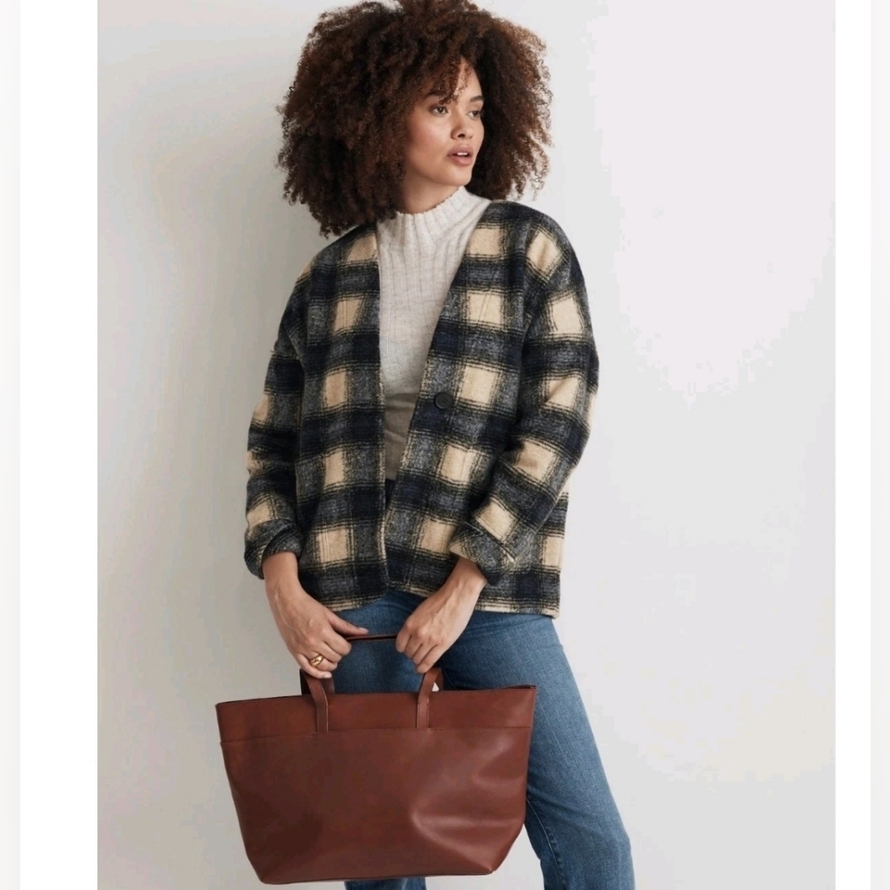 NWT Madewell Plaid Brushed Jacquard Wrap Front Cardigan Summer Dune Size XL